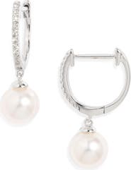 Nordstrom Diamond & Akoya Pearl Hoop Earrings