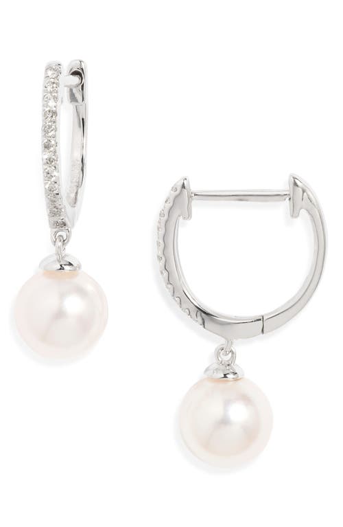 Nordstrom Diamond & Akoya Pearl Hoop Earrings In Metallic