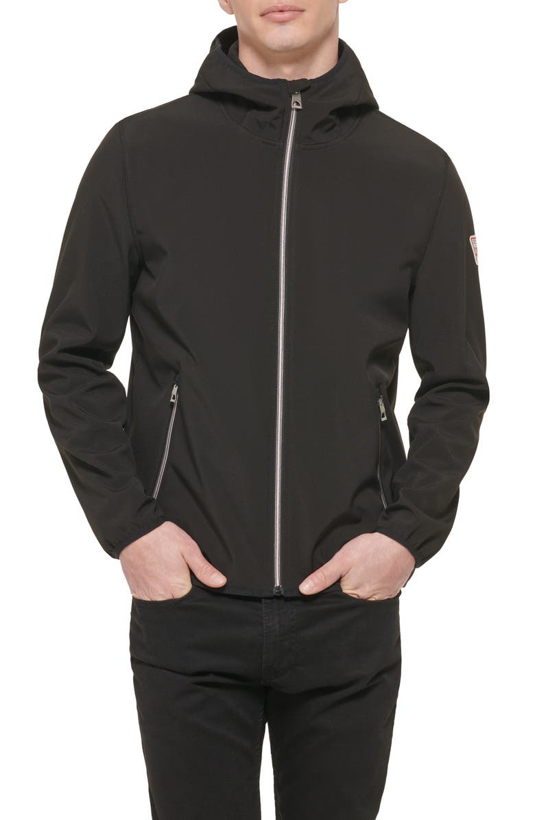GUESS Softshell Hooded Rain Jacket, Main, color,