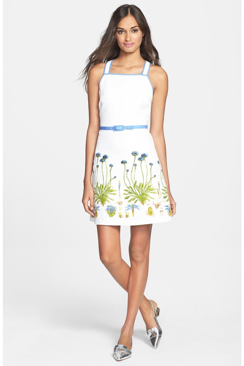 'Emilia' Print Ottoman A-Line Dress, Main, color, FLOWER DIAGRAM