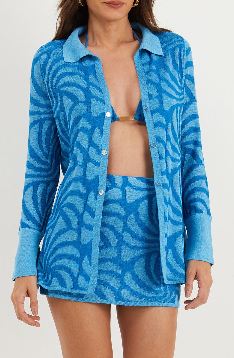 ViX Paula Hermanny Lara Textured Knit Button-Up Shirt, Main, color, 