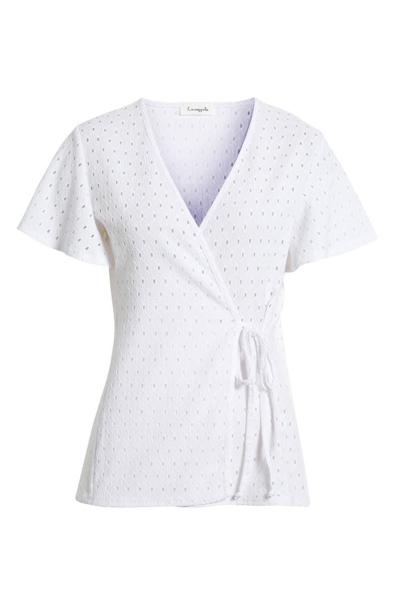 Loveappella Eyelet Wrap Top, Alternate, color, White