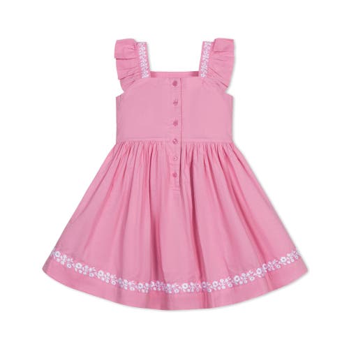 Hope & Henry Girls' Organic Pleated Apron Dress With Embroidery, Kids In Classic Pink With Embroidery