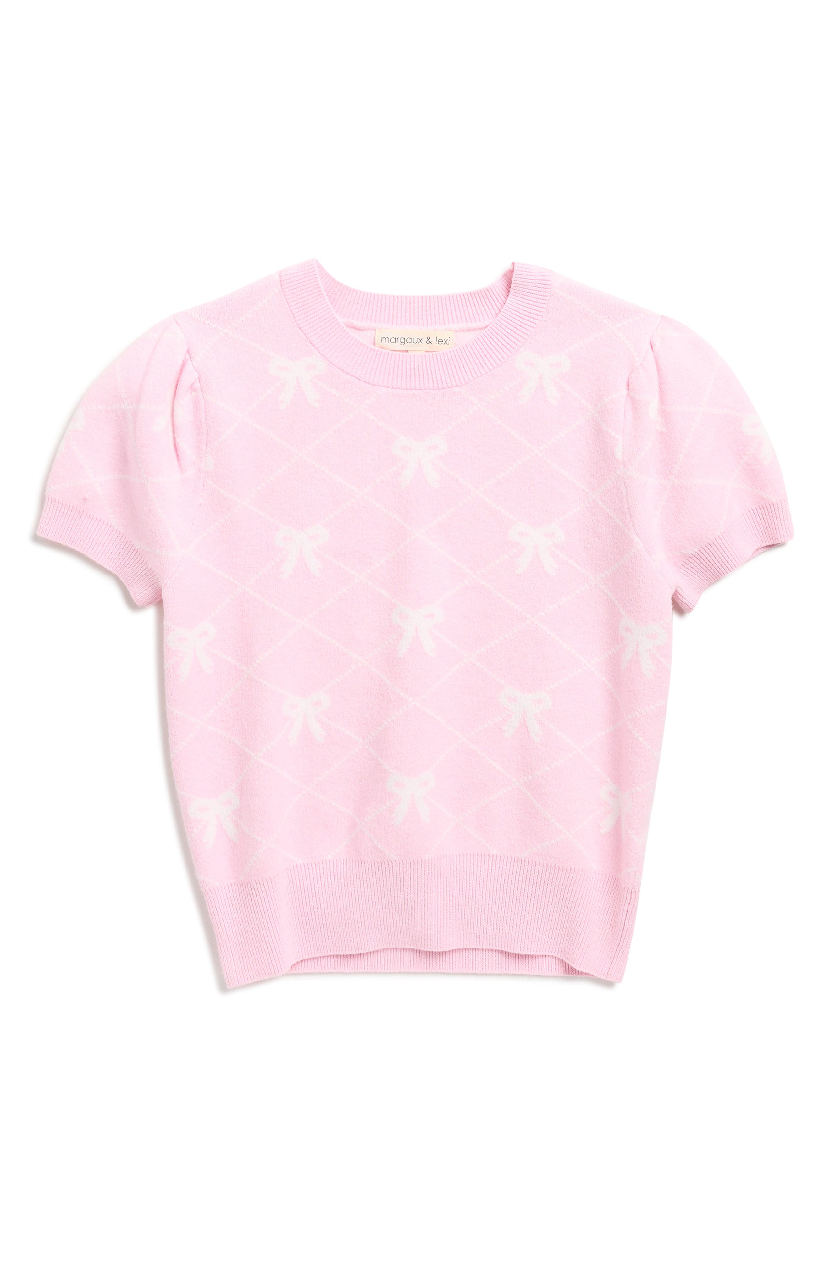 MARGAUX AND LEXI Kids' Bow Jacquard Short Sleeve Sweater