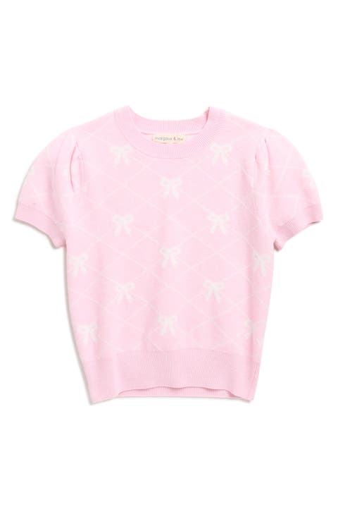 Kids' Bow Jacquard Short Sleeve Sweater (Big Kid)