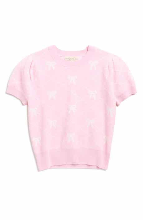 MARGAUX AND LEXI Kids' Bow Jacquard Short Sleeve Sweater