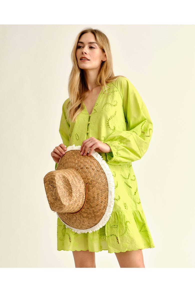 Selwin Eyelet Mini Dress, Alternate, color, Chartruese