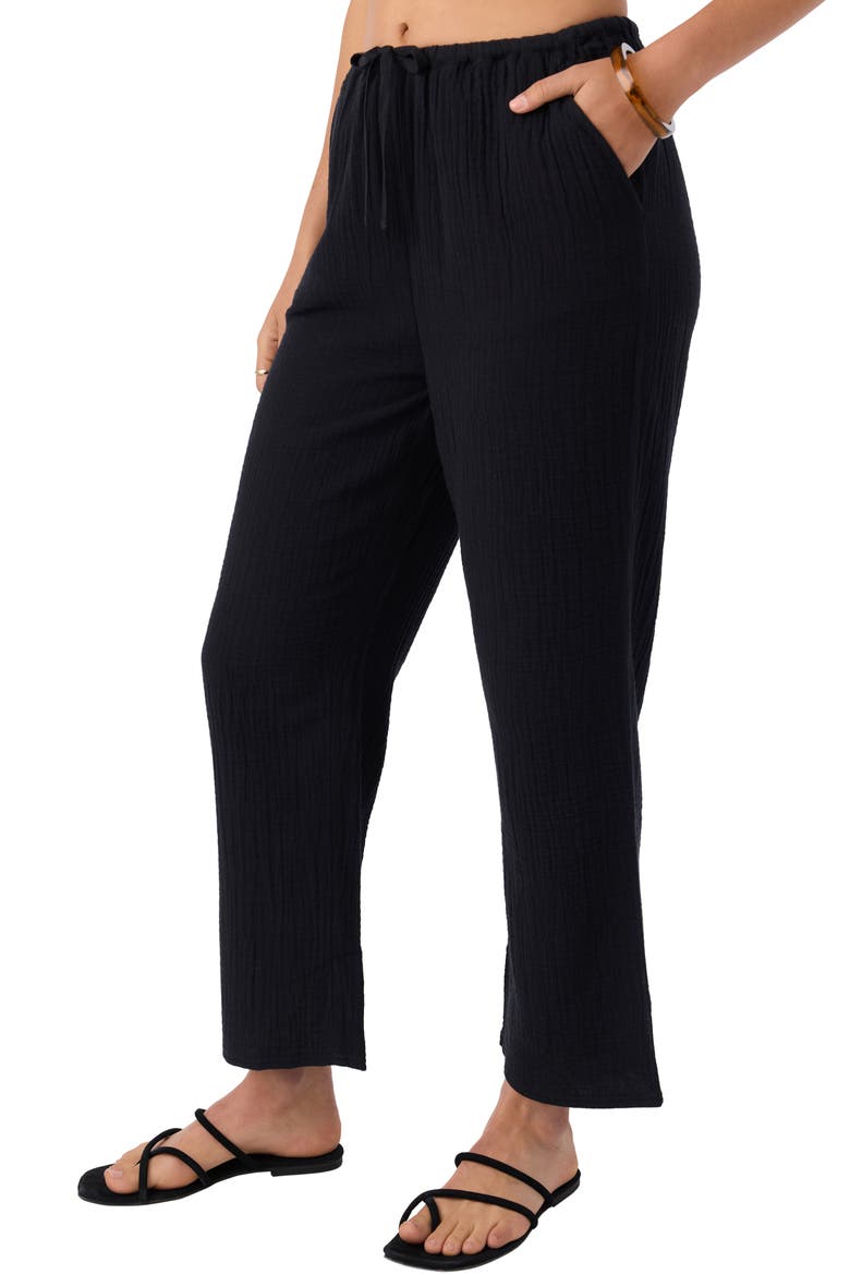 Brenda Cotton Gauze Wide Leg Pants, Alternate, color, BLACK