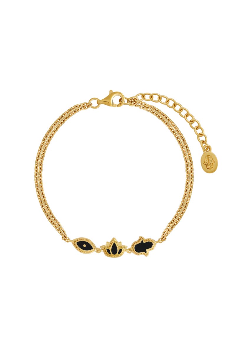 Multi Charm Onyx Gold Plated Women's Bracelet - Sacred Poise, Main, color, Gold/Black