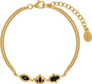 Karma and Luck Multi Charm Onyx Gold Plated Women's Bracelet - Sacred Poise