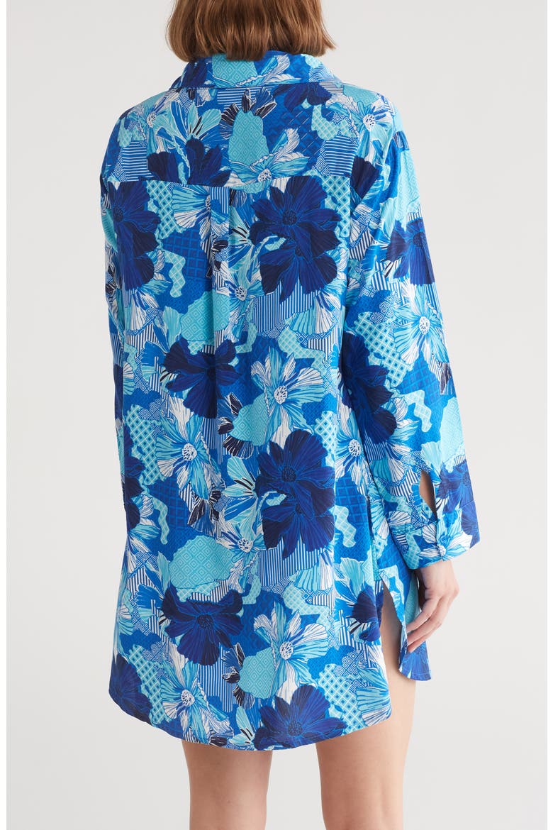 Floral Print Button-Up Cover-Up Shirt, Alternate, color, BLUE PATCH