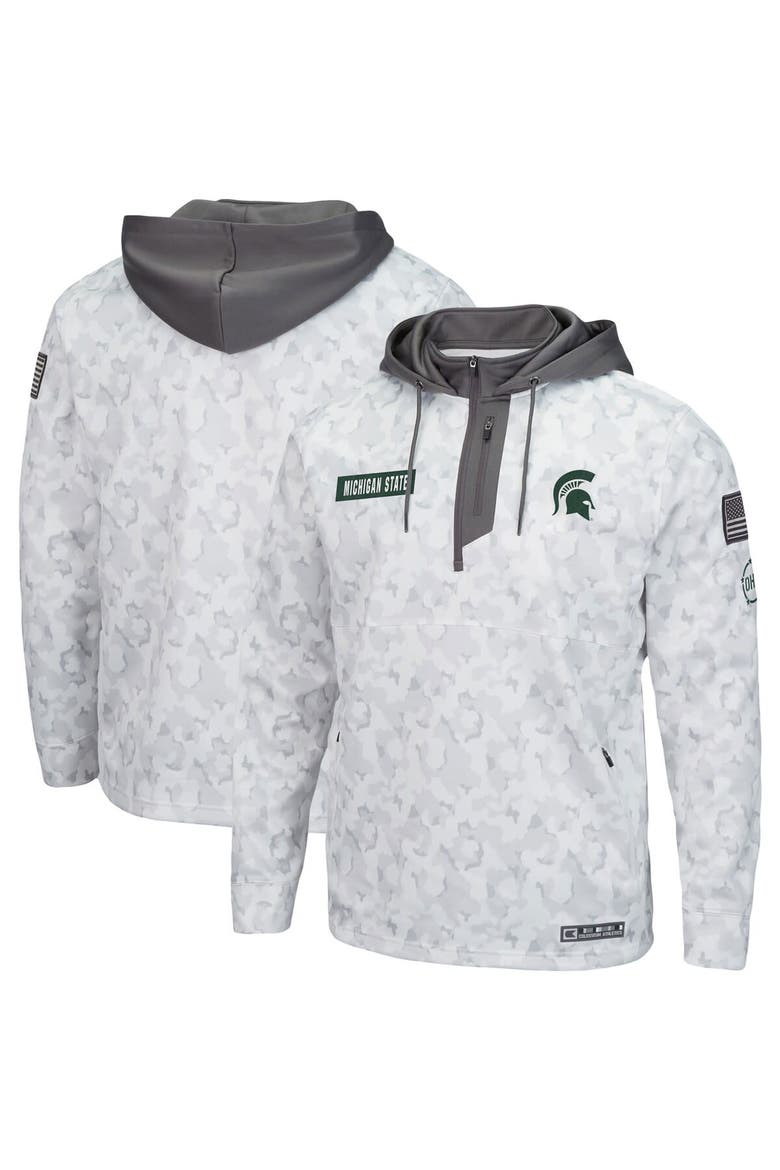 Men's Colosseum Arctic Camo Michigan State Spartans OHT Military Appreciation Quarter-Zip Hoodie, Main, color, Arctic Camo
