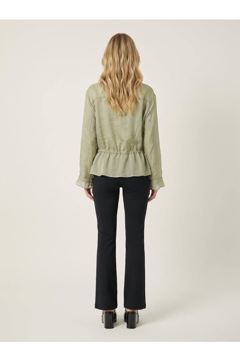 Embroidered Ruffle Trim Blouse with Drawstring Waist and Flared Cuffs, Alternate, color, Green