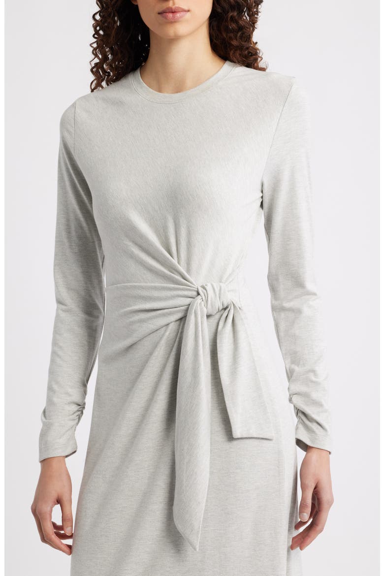 Erlot Side Tie Long Sleeve Midi Dress, Alternate, color, LIGHT/ PASTEL GREY