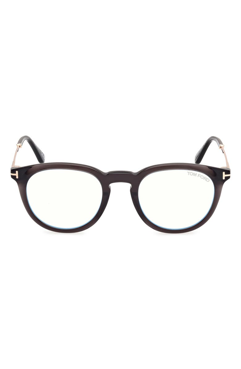 TOM FORD 49mm Round Blue Light Blocking Optical Glasses, Main, color,