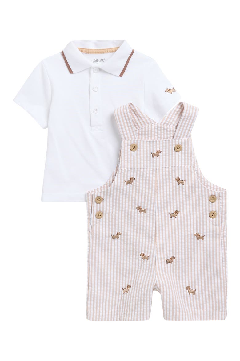 Puppies Polo Shirt & Shortalls Set, Main, color, TAN