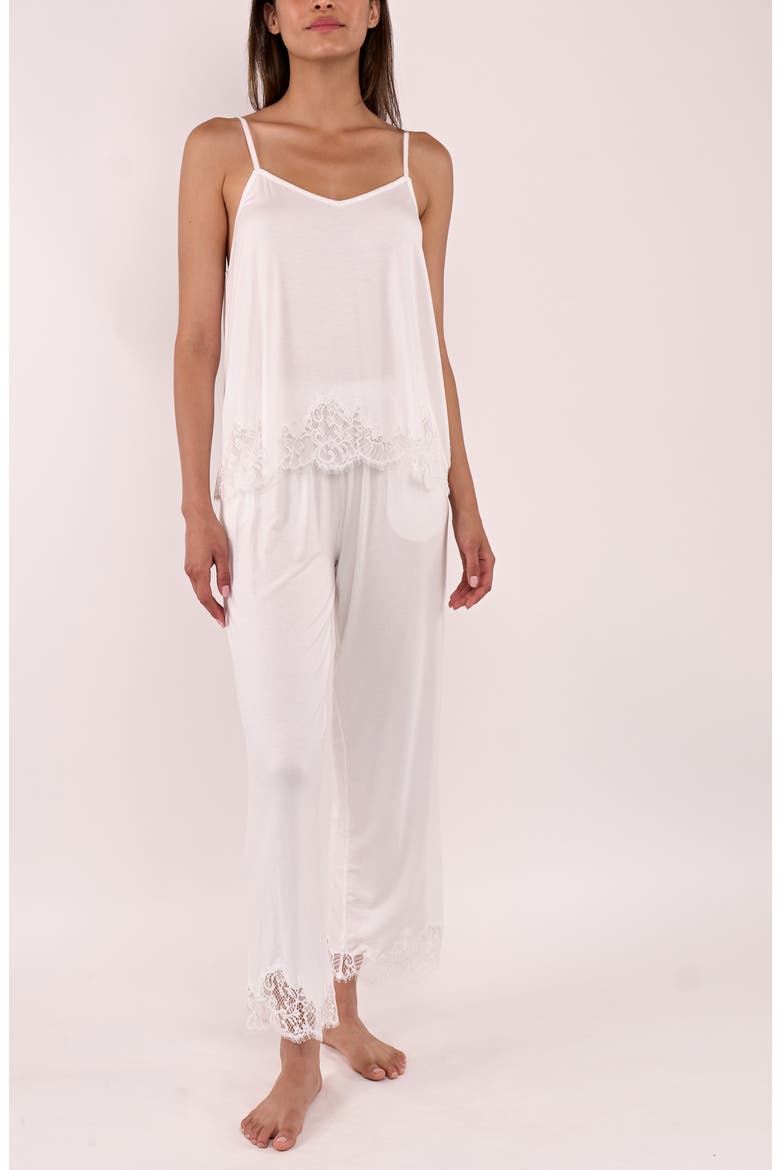 Sarafina Lace Trim Jersey Pajamas, Alternate, color, IVORY