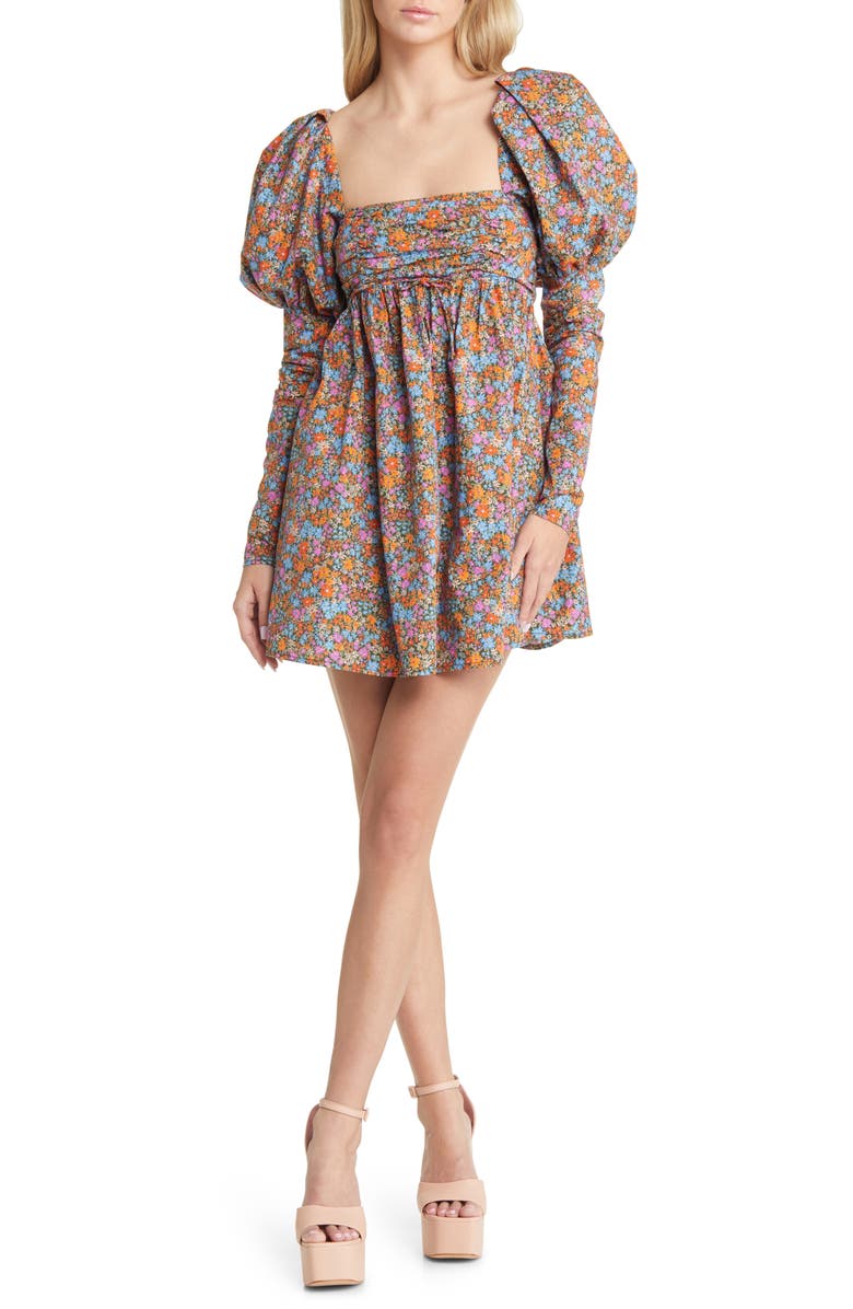 For Love & Lemons Brittany Floral Long Sleeve Organic Cotton Babydoll Minidress, Main, color, 