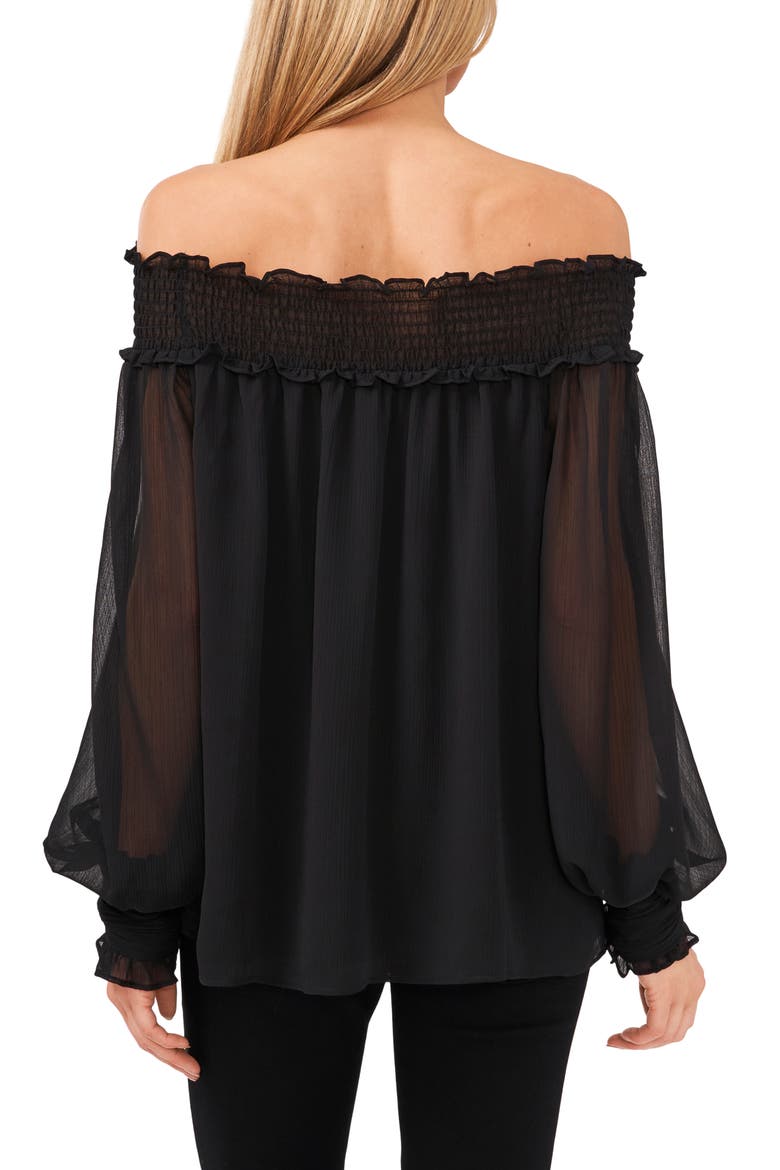Off the Shoulder Smocked Blouse, Alternate, color, RICH BLACK