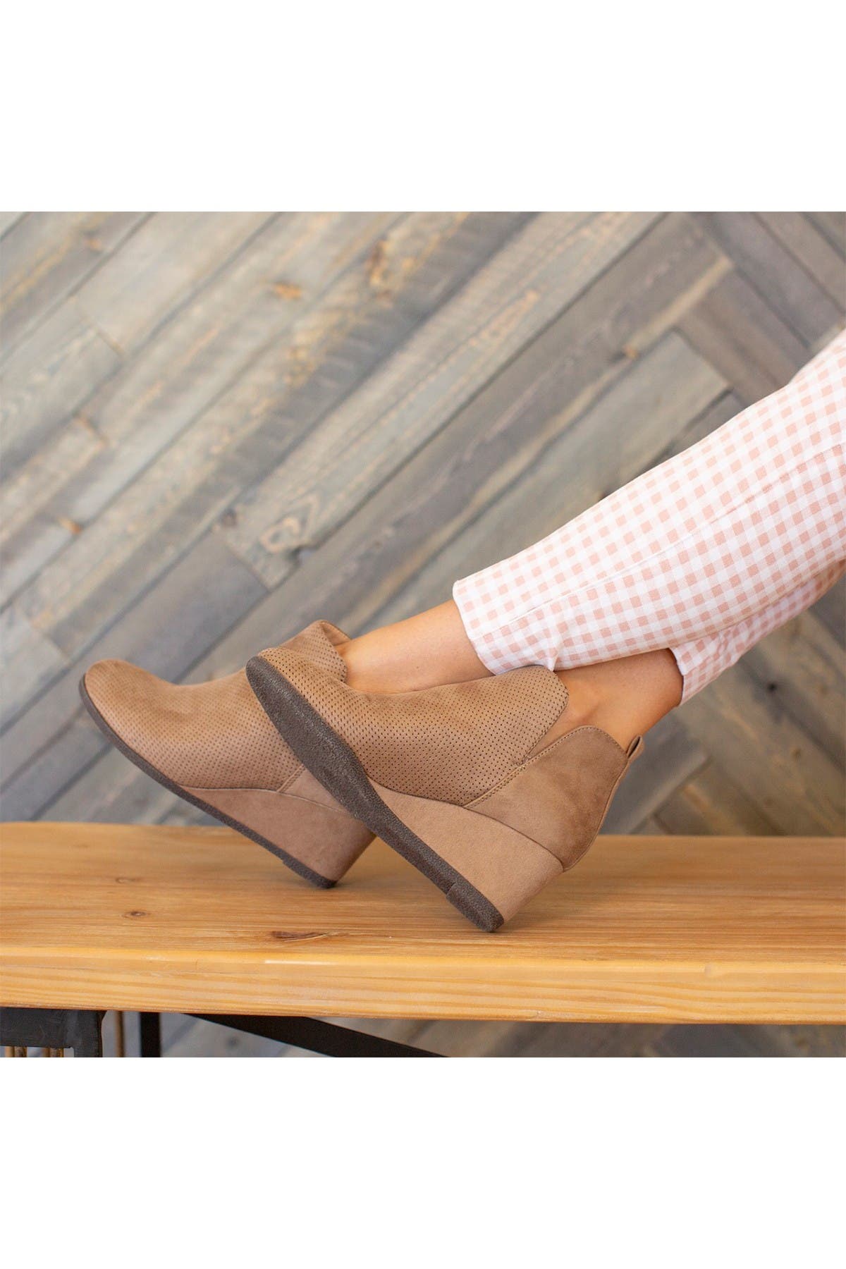 Journee Collection Mylee Perforated Wedge Bootie, Alternate, color, Black