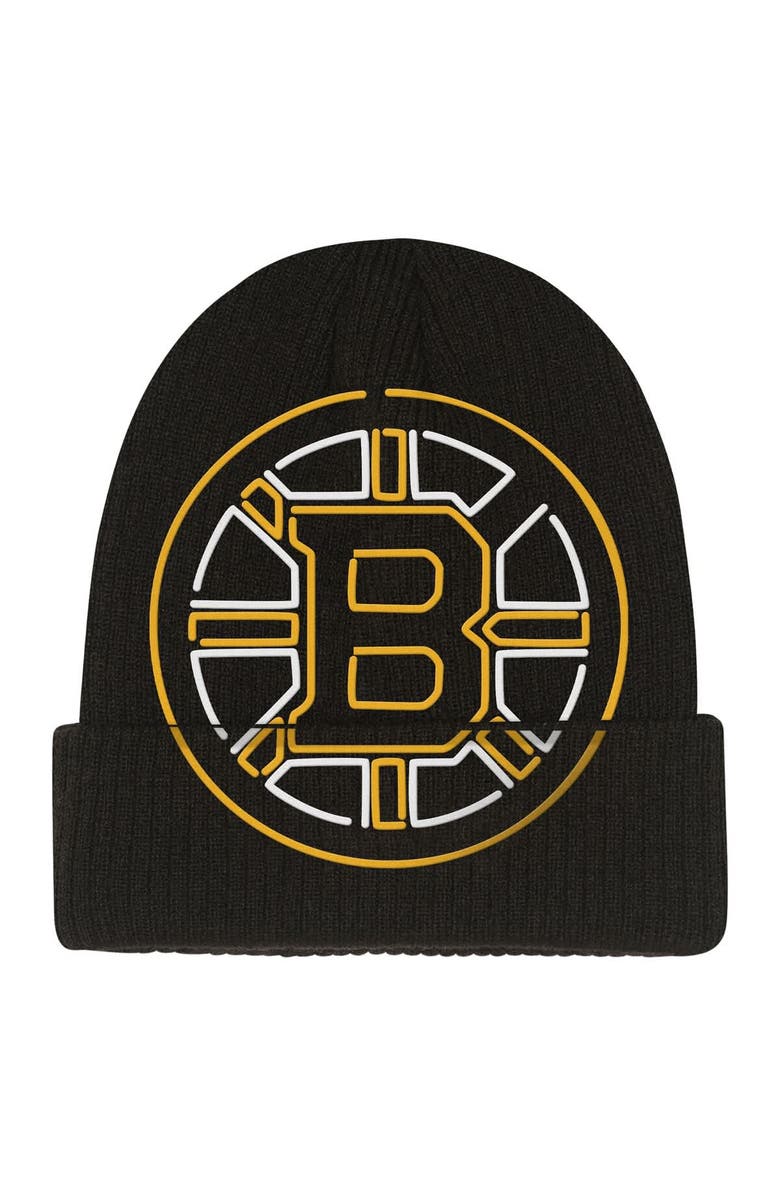 Mitchell & Ness Youth Mitchell & Ness Black Boston Bruins Neon Line Lights Cuffed Knit Hat, Main, color, Black