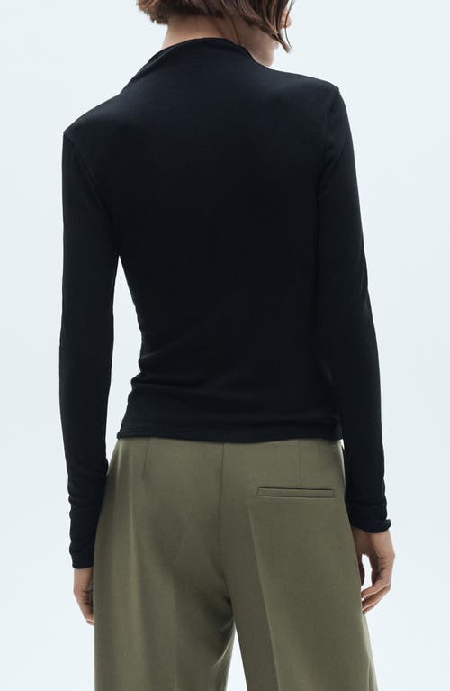 Shop Mango Mock Neck Half Zip Long Sleeve Top In Black