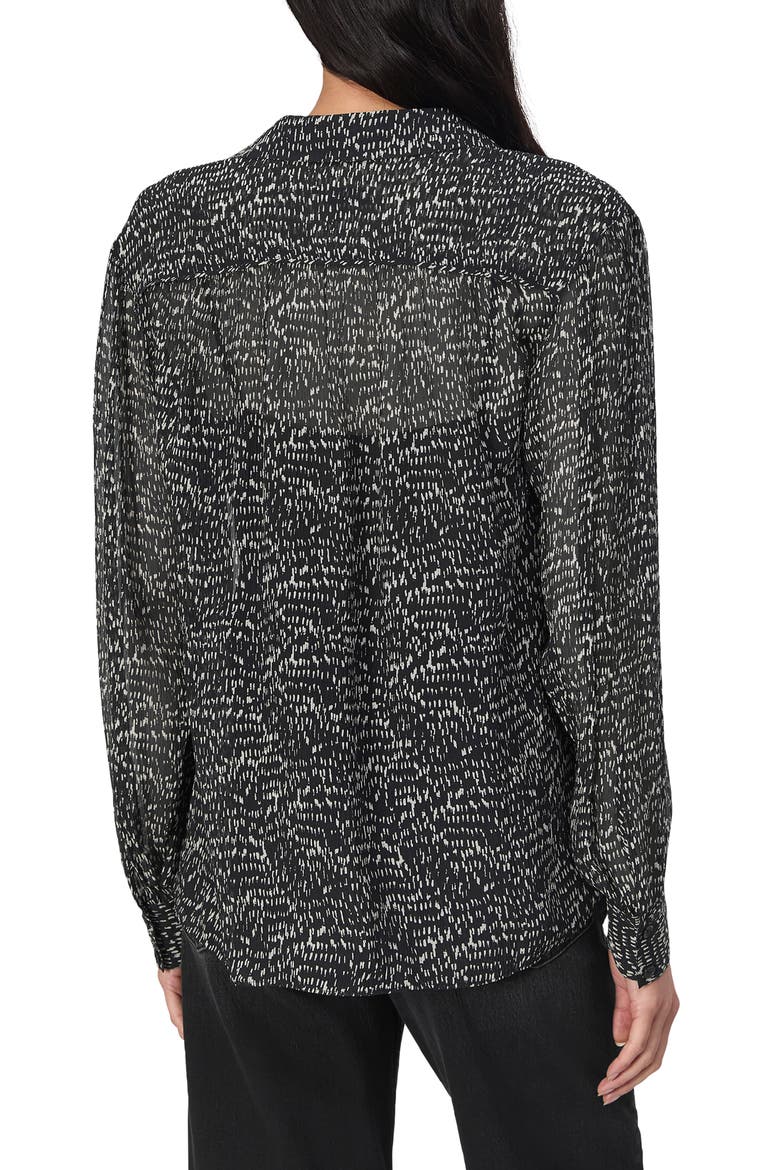 Emmy Abstract Print Silk Blend Button-Up Shirt, Alternate, color, BLACKMULT