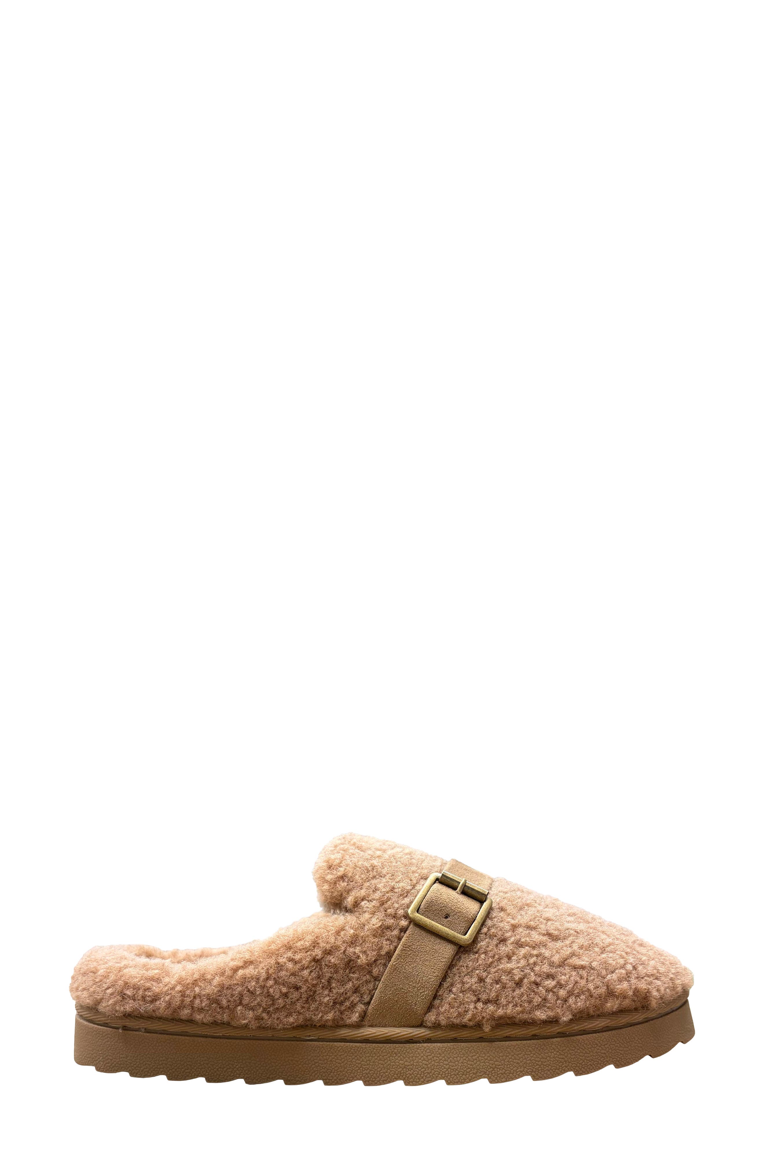 Sherpa Microsuede Belt Scuff Slipper, Alternate, color, LATTE