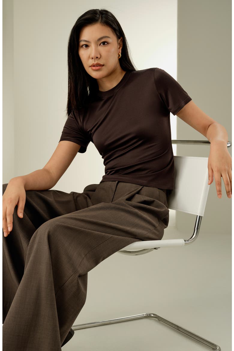 Women's Silk Jersey Slim Fitted Tee, Alternate, color, Cocoa