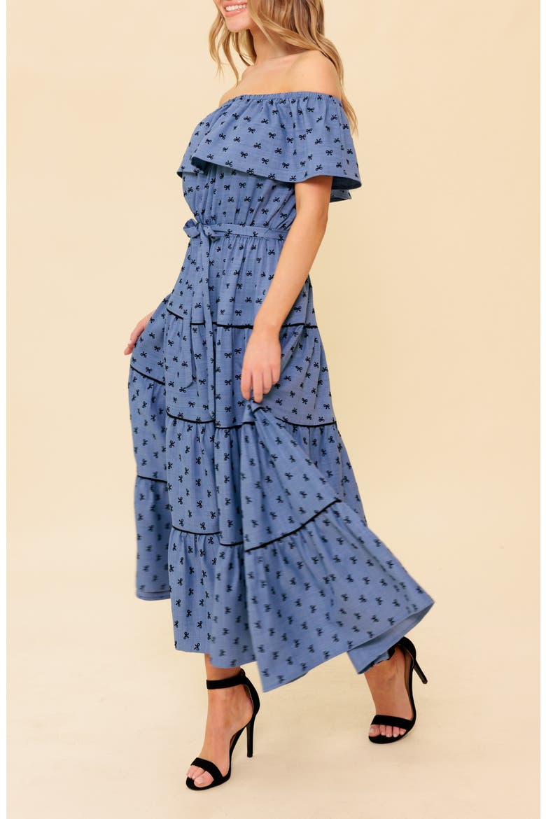Off the Shoulder Tiered Chambray Maxi Dress, Alternate, color, CHAMBRAY