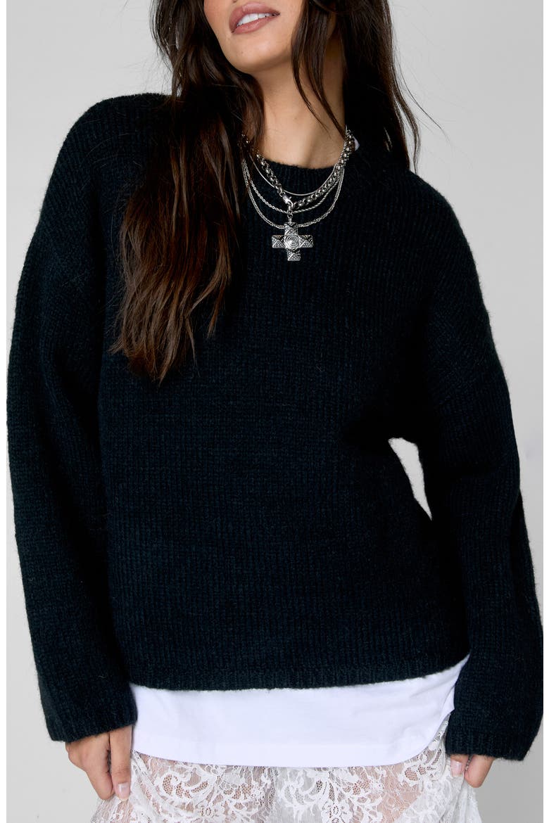 Oversize Crewneck Sweater, Alternate, color, BLACK