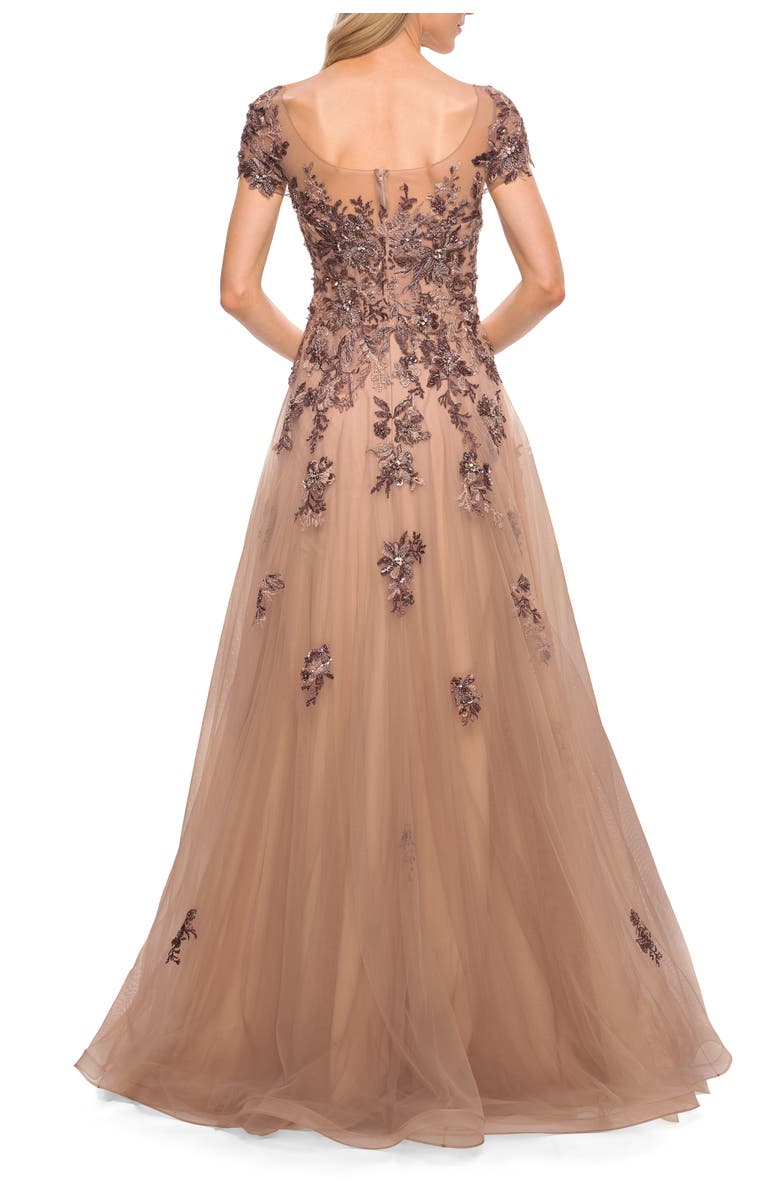 La Femme Gorgeous Beaded and Tulle A-line Gown, Alternate, color, Cocoa