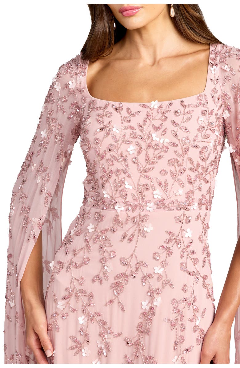 Mac Duggal Women's Embellished Cape Sleeve A-Line Mesh Maxi Gown, Alternate, color, Rose