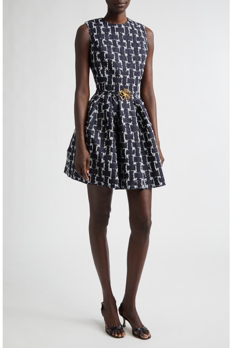 Frayed Jacquard Denim Fit & Flare Minidress, Main, color, INDIGO
