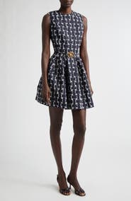 Oscar de la Renta Frayed Jacquard Denim Fit & Flare Minidress