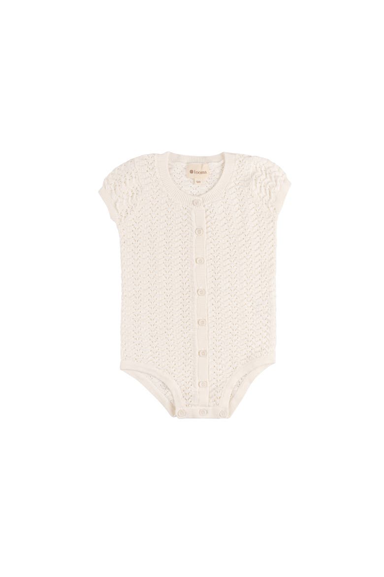 Looms Wave Collection - Knit Pointelle Short Sleeve Romper, Main, color, Ivory