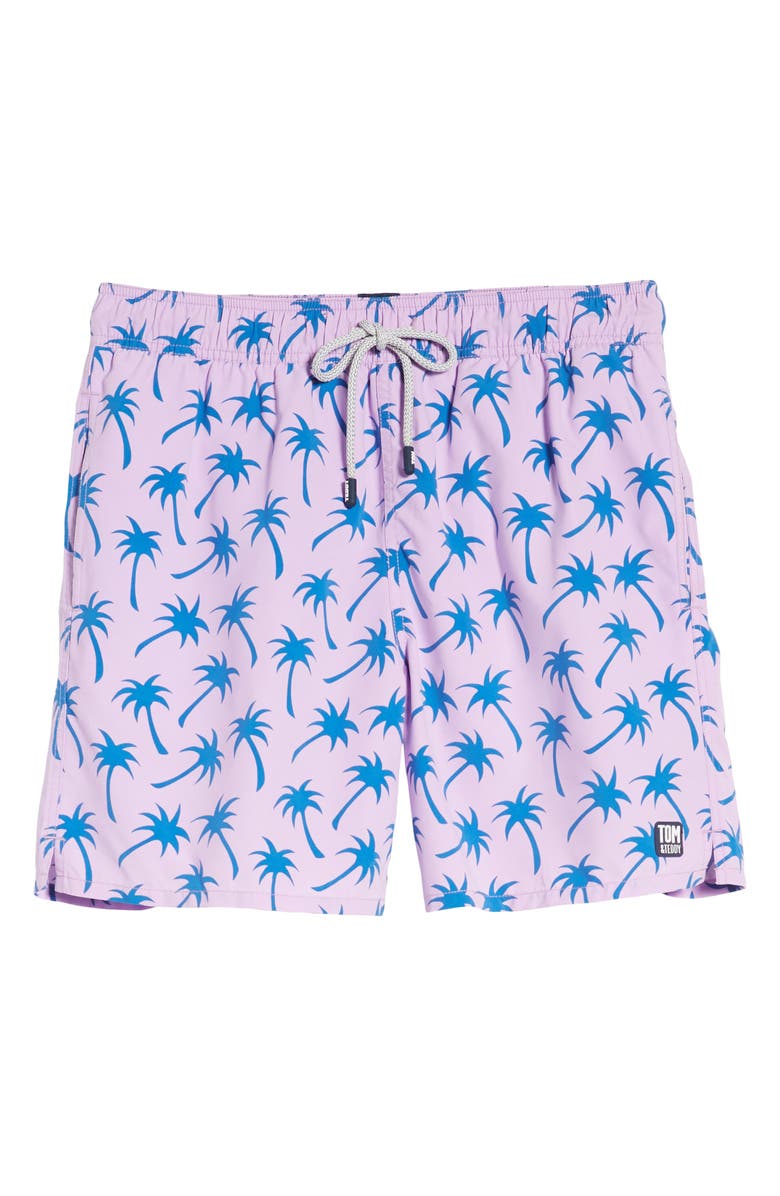 Tom & Teddy Palm Print Swim Trunks, Alternate, color,