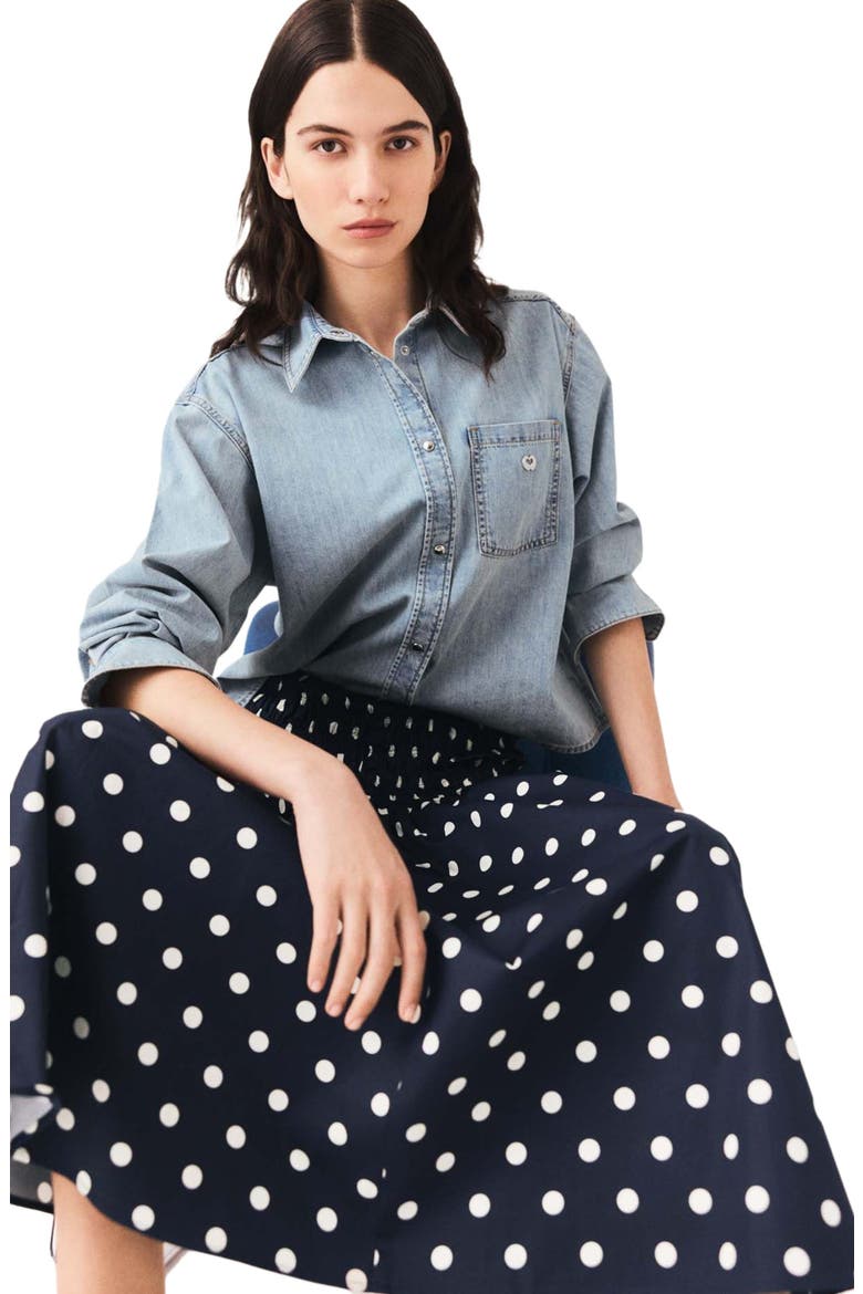 Long cotton skirt, Alternate, color, Navy dots print