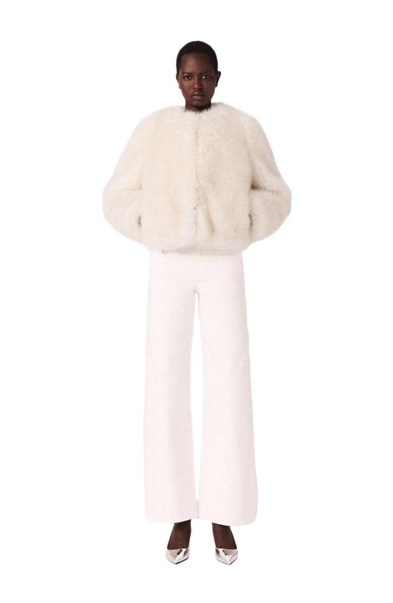 maje Short faux fur jacket, Main, color, Ivory