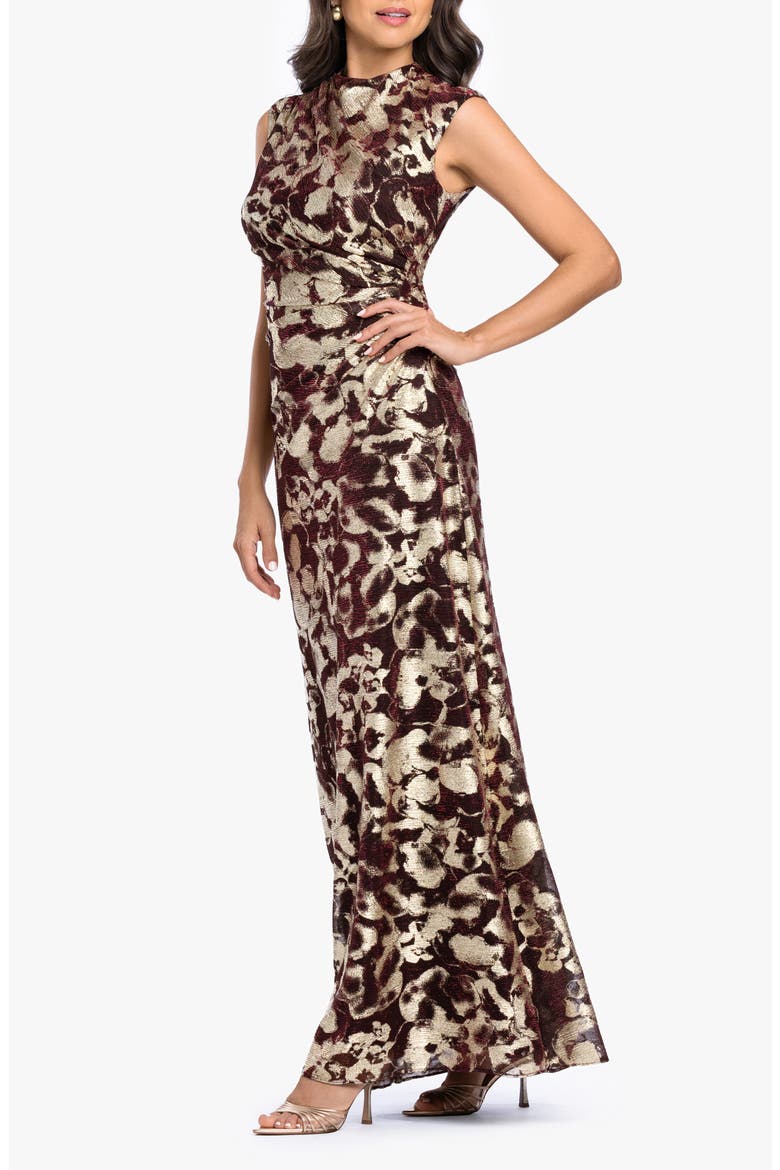 Crinkled Ruched Gown, Alternate, color, WINE/ GOLD