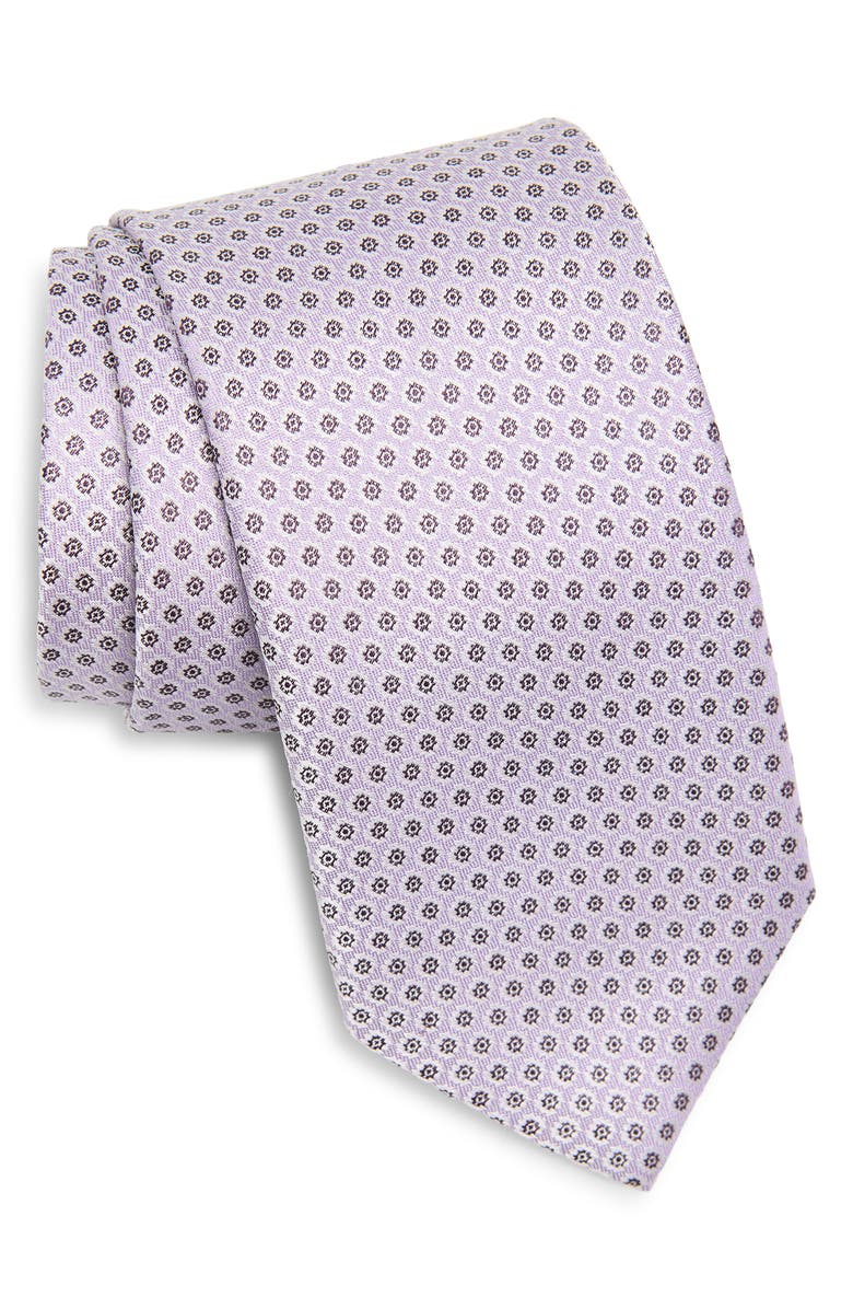 David Donahue Neat Floral Medallion Silk Jacquard Tie, Main, color, Lilac