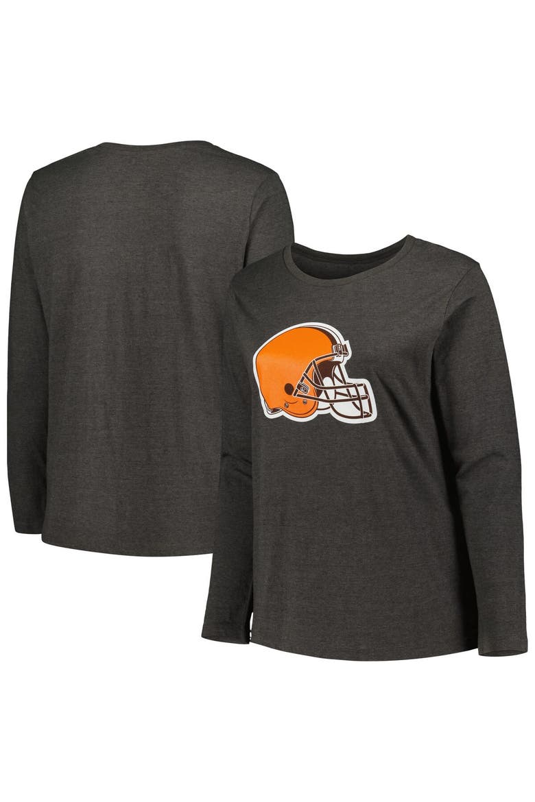 Women's Fanatics Branded Charcoal Cleveland Browns Plus Size Primary Logo Long Sleeve T-Shirt, Main, color, Charcoal