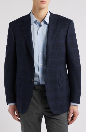 Canali Siena Regular Fit Navy Windowpane Check Super 130s Wool Sport Coat