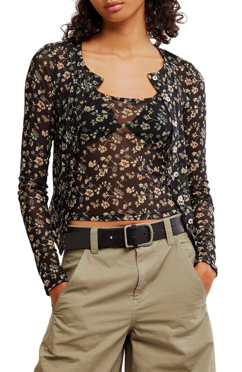 Free People Twosie for One Floral Mesh Tank & Cardigan Set, Main, color,