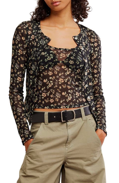 Twosie for One Floral Mesh Tank & Cardigan Set