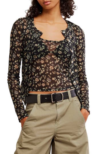 FREE PEOPLE FREE PEOPLE TWOSIE FOR ONE FLORAL MESH TANK & CARDIGAN SET