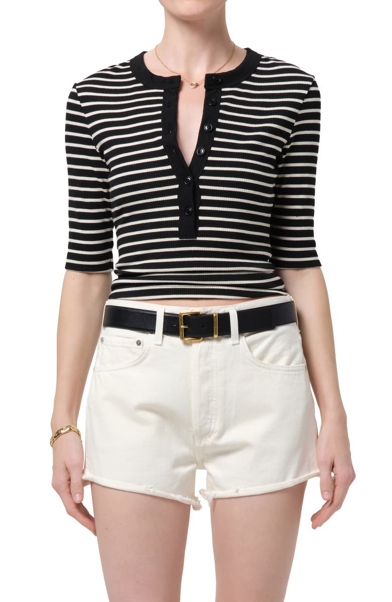 Citizens of Humanity Nali Stripe Cotton Blend Rib Henley Top, Main, color, Anthracite