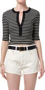 Citizens of Humanity Nali Stripe Cotton Blend Rib Henley Top