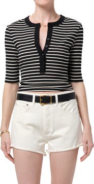 Citizens of Humanity Nali Stripe Cotton Blend Rib Henley Top