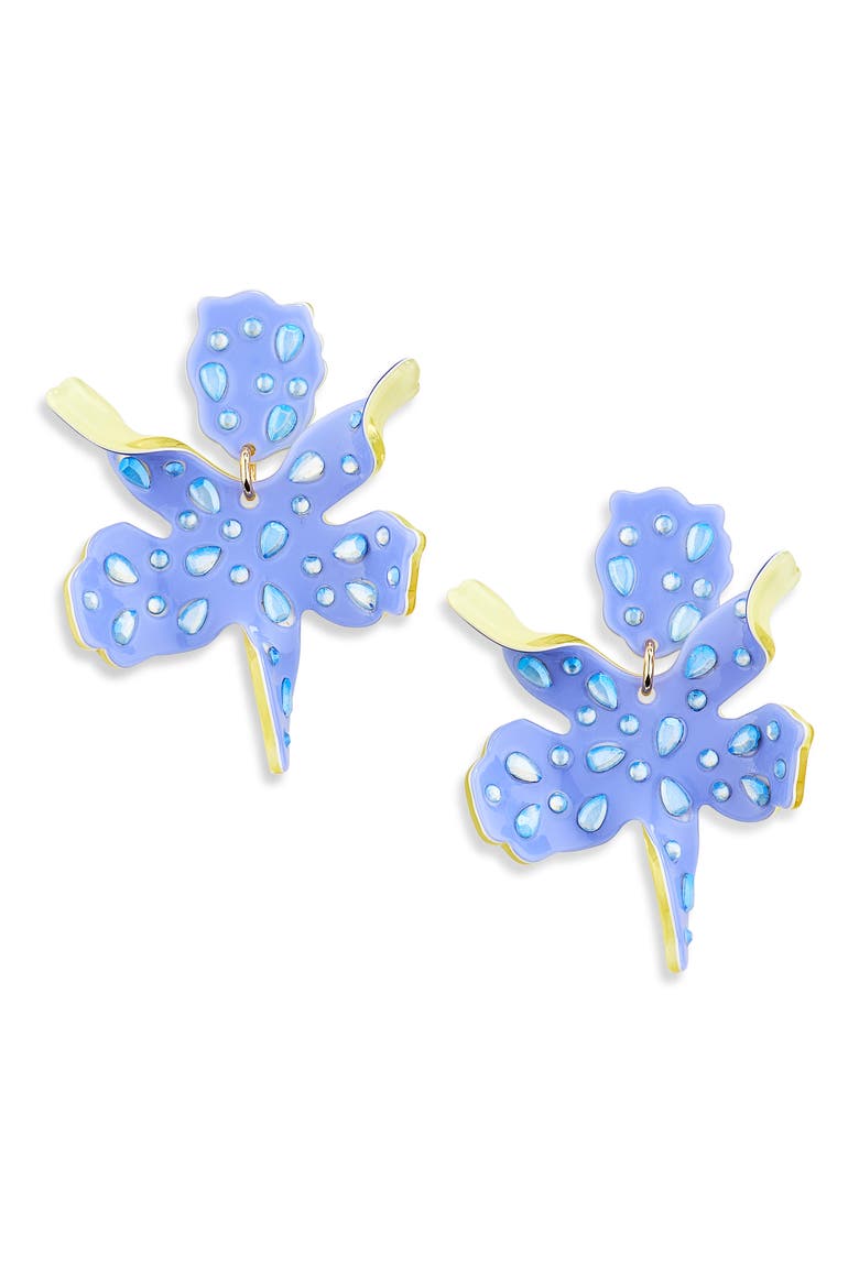 Small Paper Lily Drop Earrings, Main, color, LAVENDER